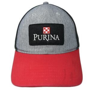 Purina Trucker Hat Gray Red Black One Size Snapback Mesh Patch Checkerboard Logo